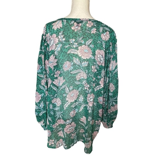 Torrid Women’s Chiffon Lurex Floral Print Plus Size 3X Button-Up Green - Picture 8 of 12